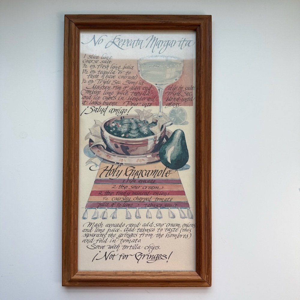 VTG Figi Giftware Print Recipe Guacamole  Wooden Framed Picture Lithograph 1981